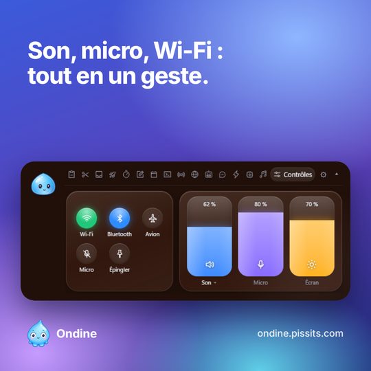Les contrôles rapides : son, micro, Wi-Fi
